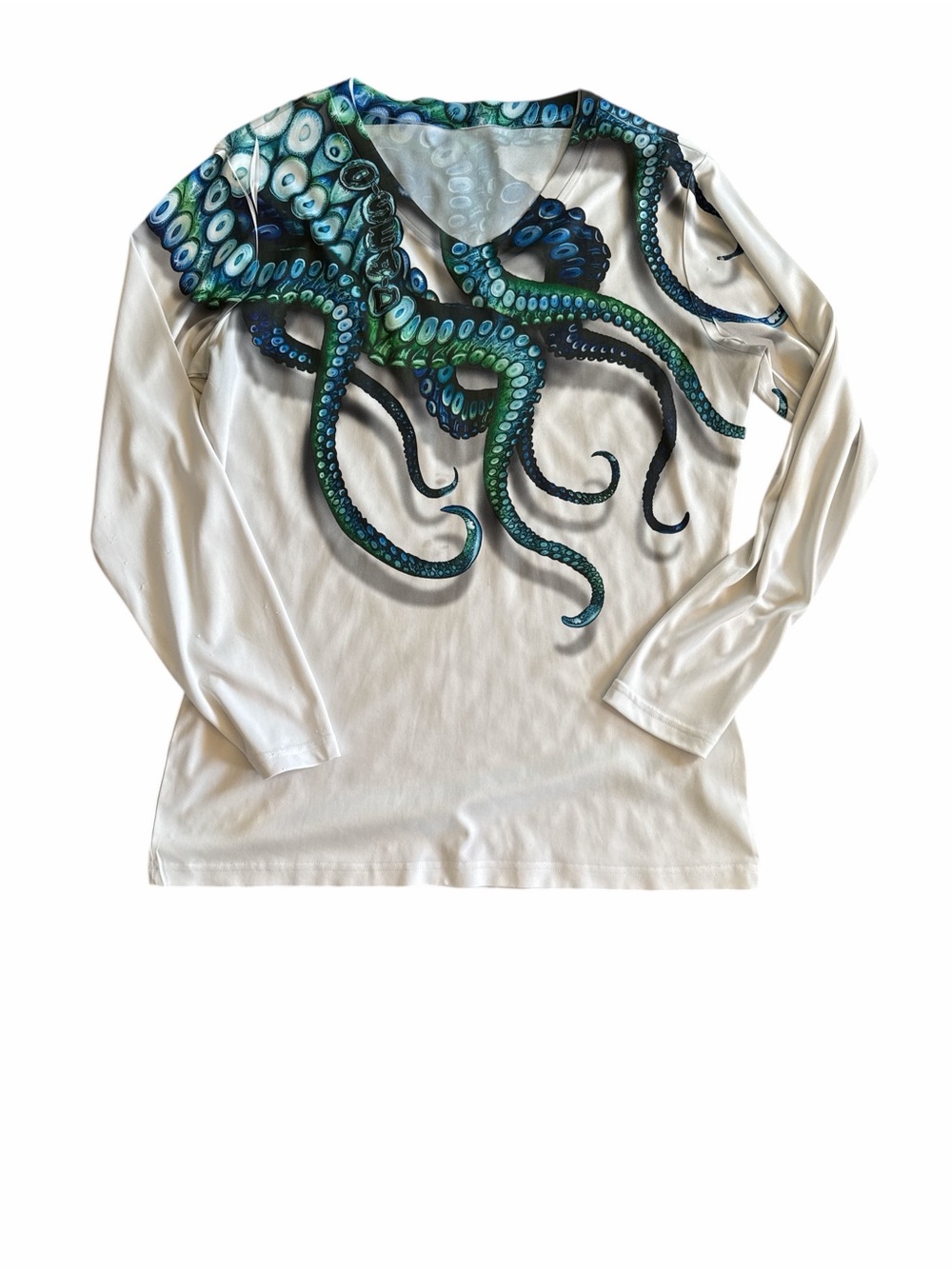 Octopus Graphic Long-Sleeve Tee - Cream with Blue-Green Print
